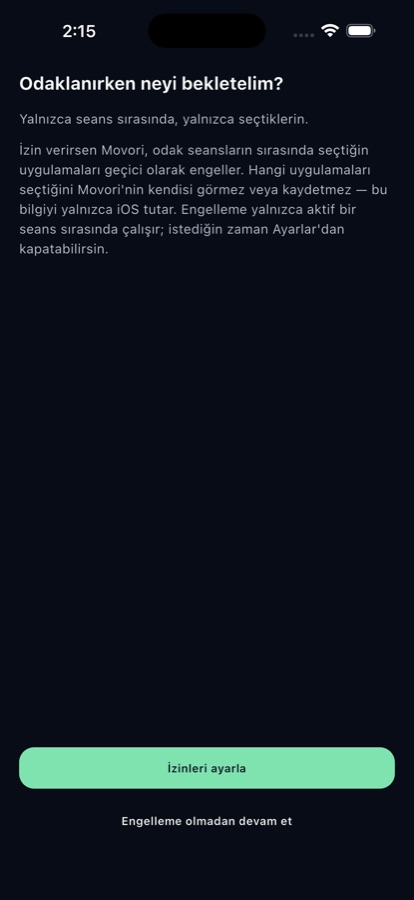 Engelleme izinleri ve gizlilik açıklaması ekranı