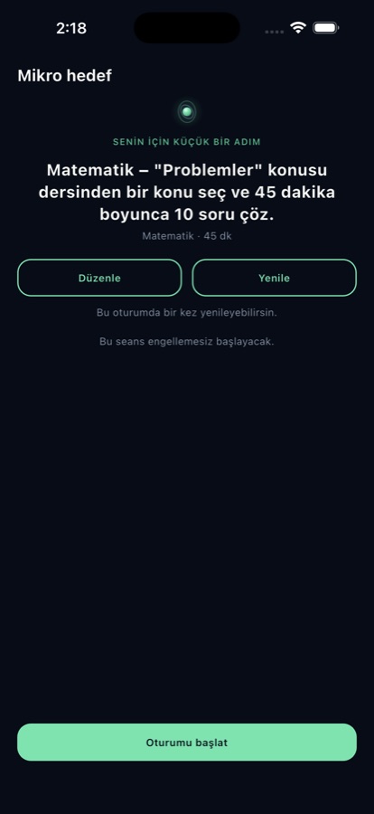 Mikro hedef önerisi ekranı
