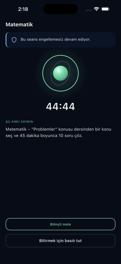 Movori aktif odak seansı ekranı
